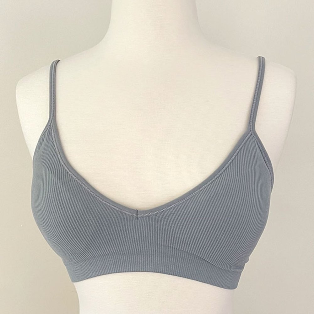 Anemone Women Ribbed Basic Seamless Wireless Adjustable Bralette Bra Crop Top